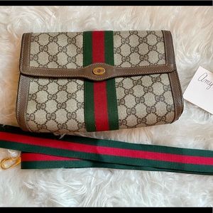 Gucci Vintage Web Sherry Line Brown Canvas Cross Body Bag